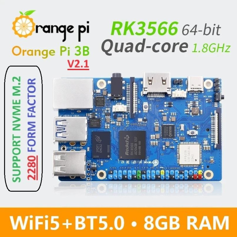 Orange Pi 3B - 8GB RAM Quad-core 64-bit Cortex-A55 Processor up to 1.8GHz